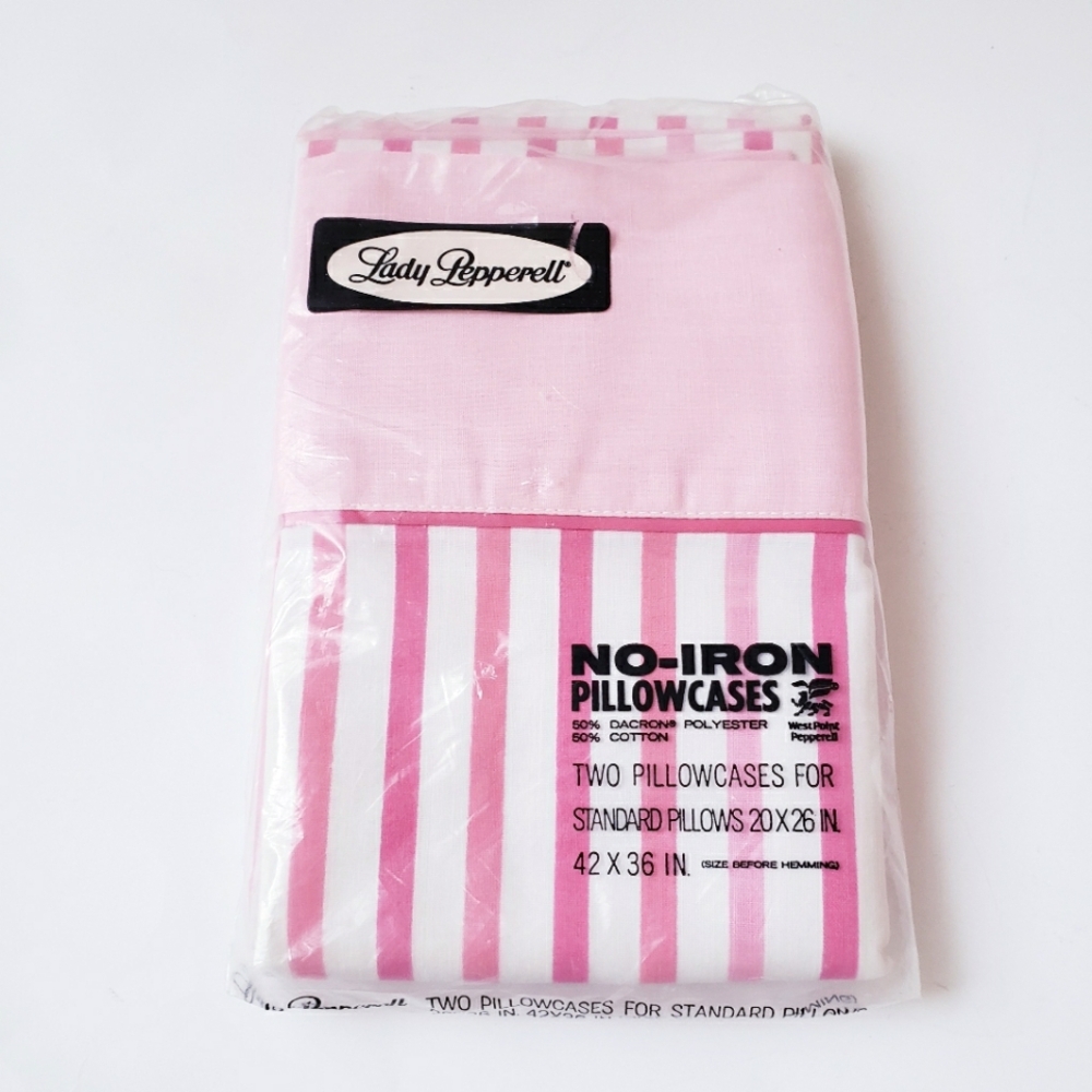 Vintage Lady Pepperell No Iron Pink Striped Pillowcases